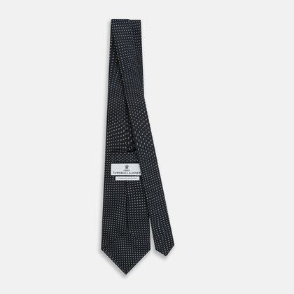 Navy and White Square Silk Tie Image 3