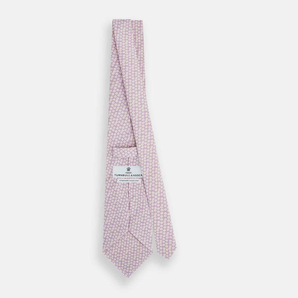 Lilac Flower-Patterned Printed Silk Tie