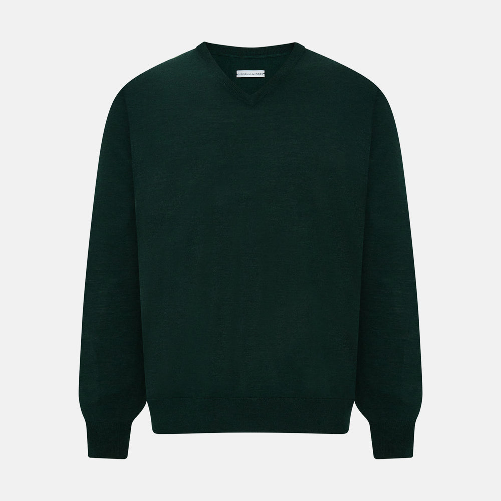 Forest Green Fine Merino V-Neck Jumper