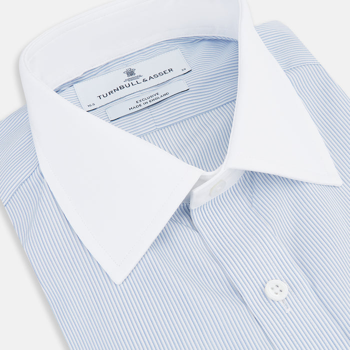 Sky Blue Ripple Double Pinstripe Shirt with Contrast Collar and Cuffs Image 1