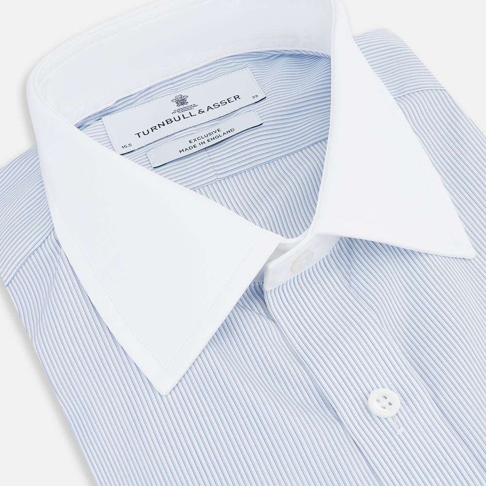 Sky Blue Hairline Multi Stripe Shirt with Constrast T&A Collar and Cuffs