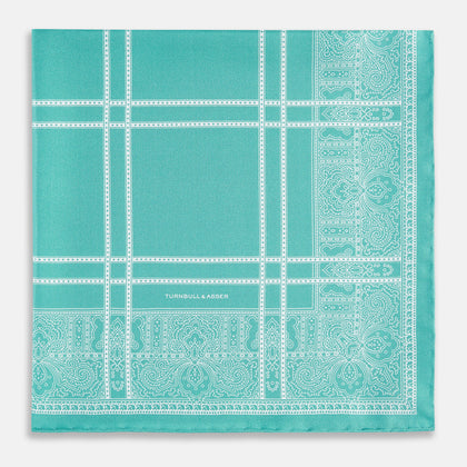 Turquoise Paisley Bandana Patterned Silk Pocket Square Image 7