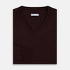 View 4 of product Burgundy Fine Merino V-Neck Jumper