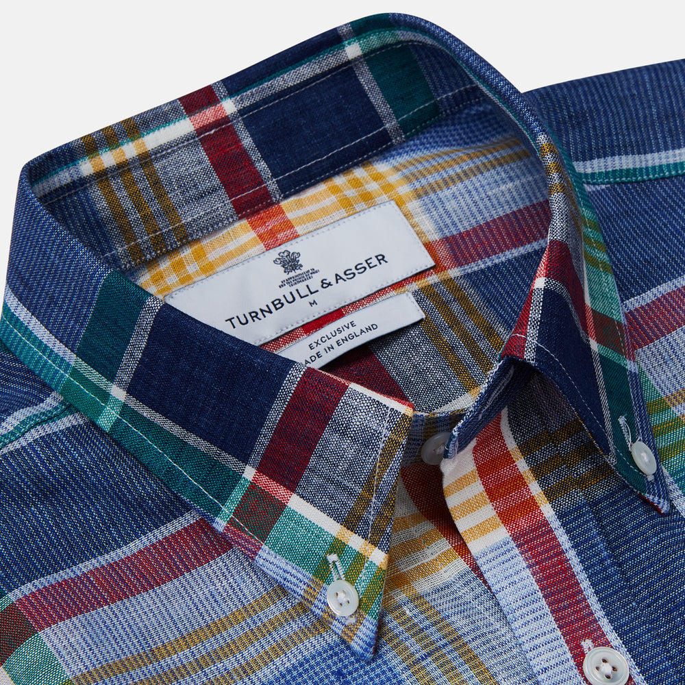 Blue Multi Check Linen Weekend Fit Suffolk Shirt