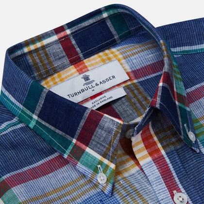 Blue Multi Check Linen Weekend Fit Suffolk Shirt Image 2