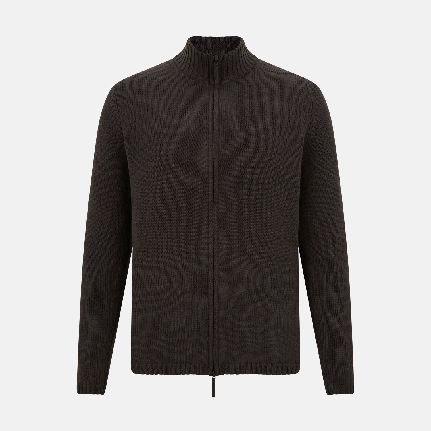 View 1 of product Brown Merino High Neck Zipped Cardigan