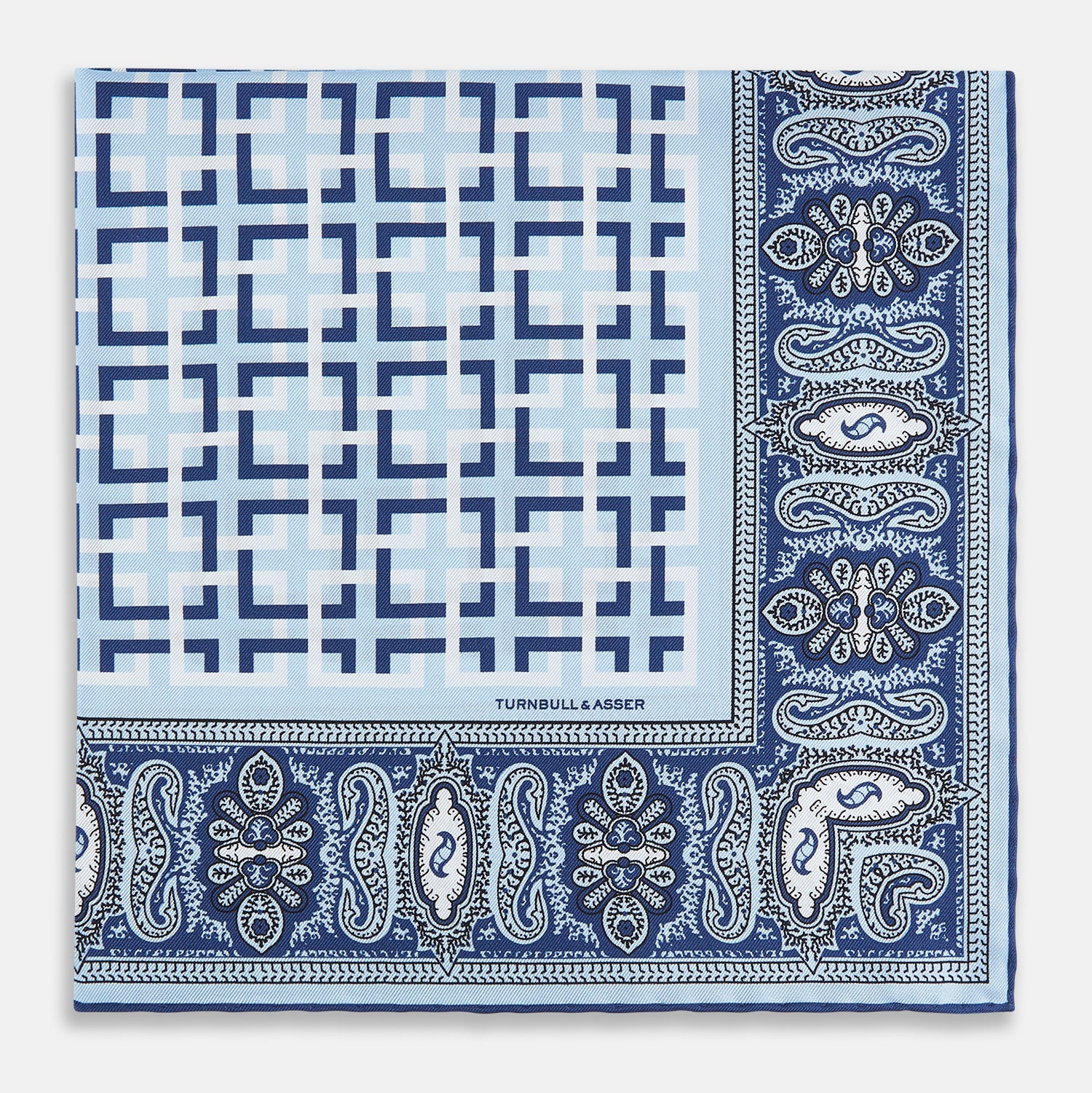View 8 of product Blue Square-Patterned and Paisley Patterned Silk Pocket Square