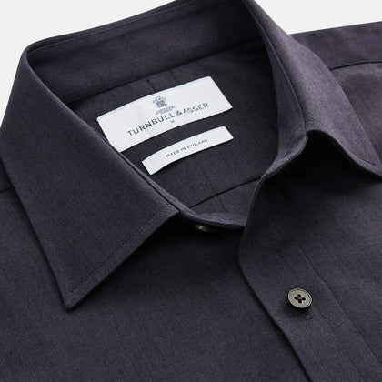 Navy Weekend Fit Cotton & Wool Shirt with Derby Collar and 1 Button Cuffs Image 4