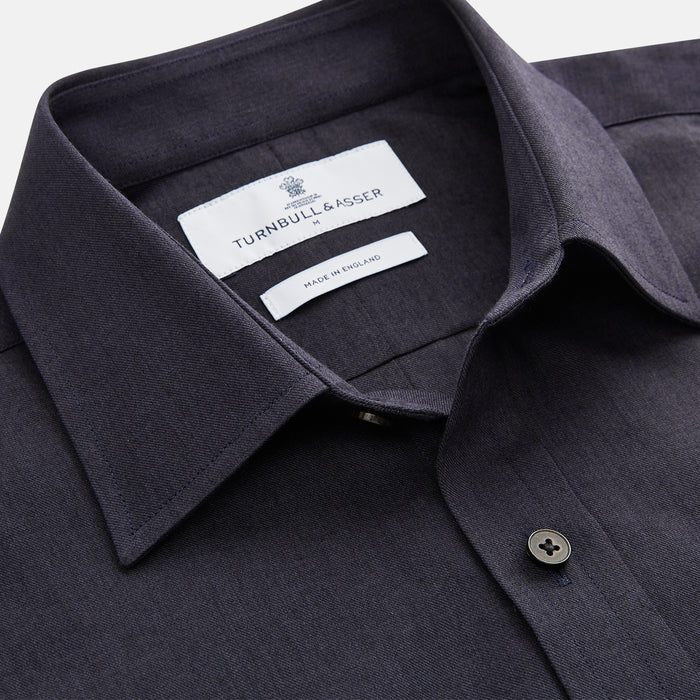 Navy Weekend Fit Cotton & Wool Shirt with Derby Collar and 1 Button Cuffs Image 4