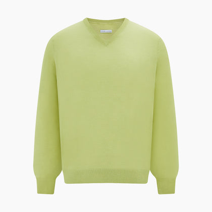 Melon Green Merino V-Neck Jumper Image 4