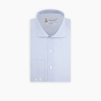 Tailored Fit Blue Fine Bengal Stripe Shirt with Kent Collar and 2-Button Cuffs Image 4