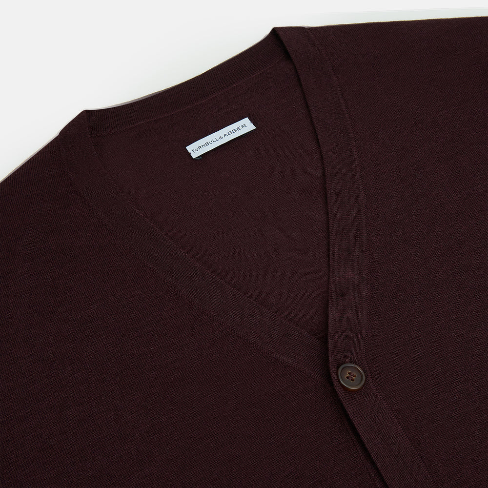 Burgundy Fine Merino V-Neck Cardigan