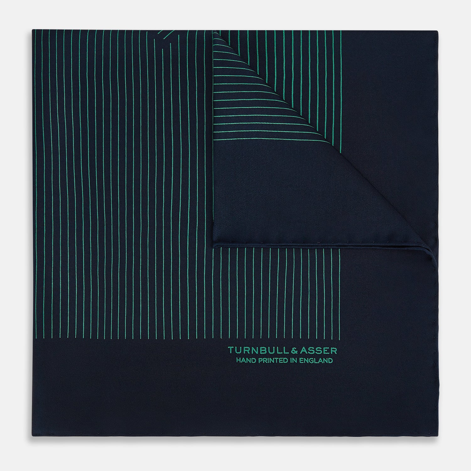 View 1 of product Navy and Petrol Green Stripe Silk Pocket Square
