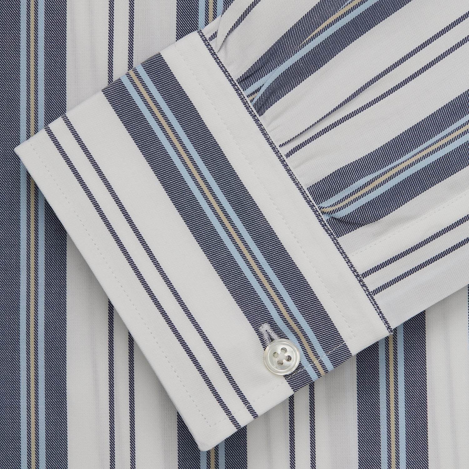 View 5 of product Blue, Green & White Stripe Weekend Fit Shirt with Derby Collar & 1-Button Cuffs