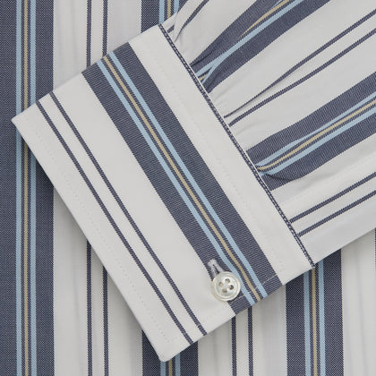 Blue, Green & White Stripe Weekend Fit Shirt with Derby Collar & 1-Button Cuffs Image 4