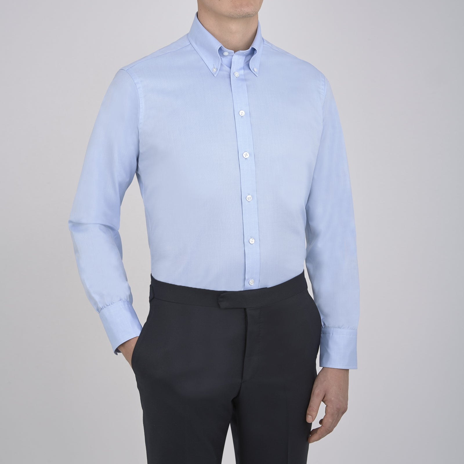 View 4 of product Light Blue Royal Oxford Cotton Shirt with Button-Down Collar and 3-Button Cuffs