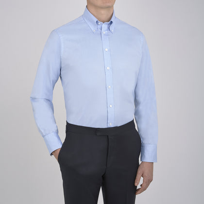 Light Blue Royal Oxford Cotton Shirt with Button-Down Collar and 3-Button Cuffs Image 3