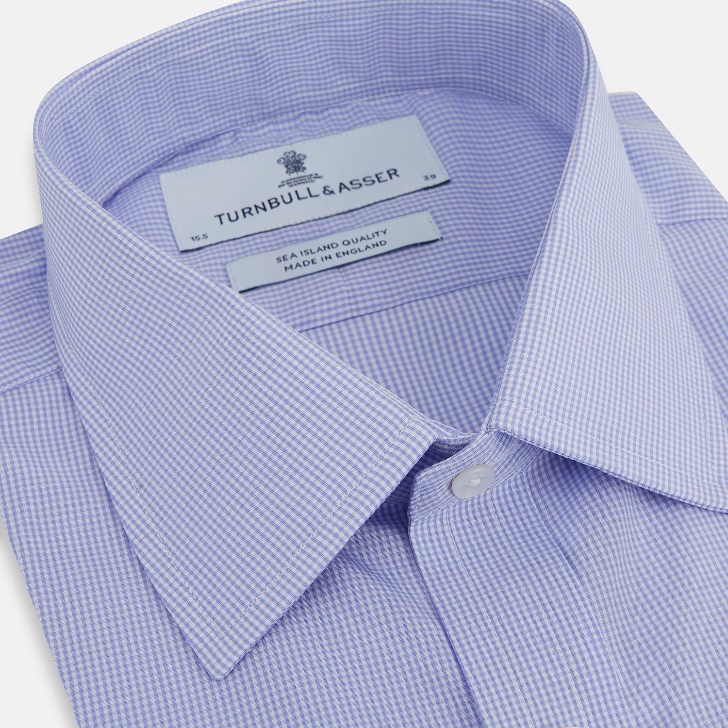 View 2 of product Blue Fine Check Sea Island Quality Cotton Shirt with T&A Collar and 3-Button Cuffs