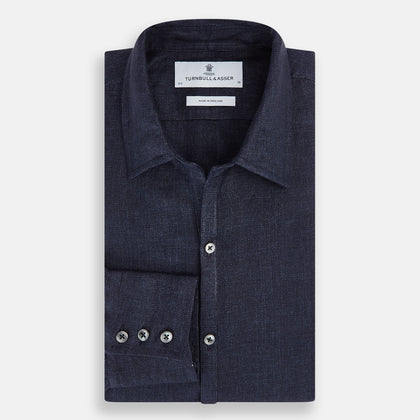 Navy Linen Windsor Shirt Image 4
