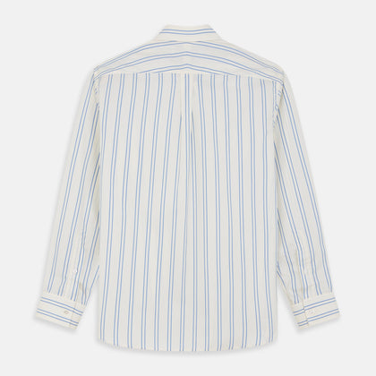 Blue and Off-White Stripe Cotton Weekend Fit Finch Shirt Image 5
