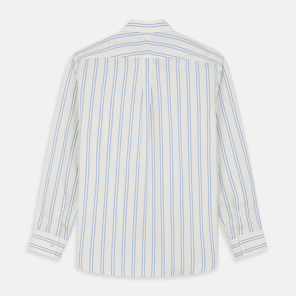 Blue and Off-White Stripe Cotton Weekend Fit Finch Shirt