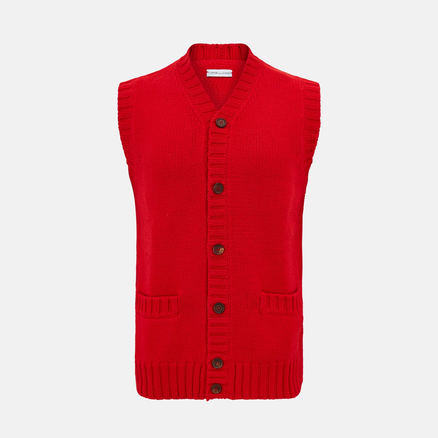 View 1 of product Red Merino V-Neck Sleeveless Cardigan
