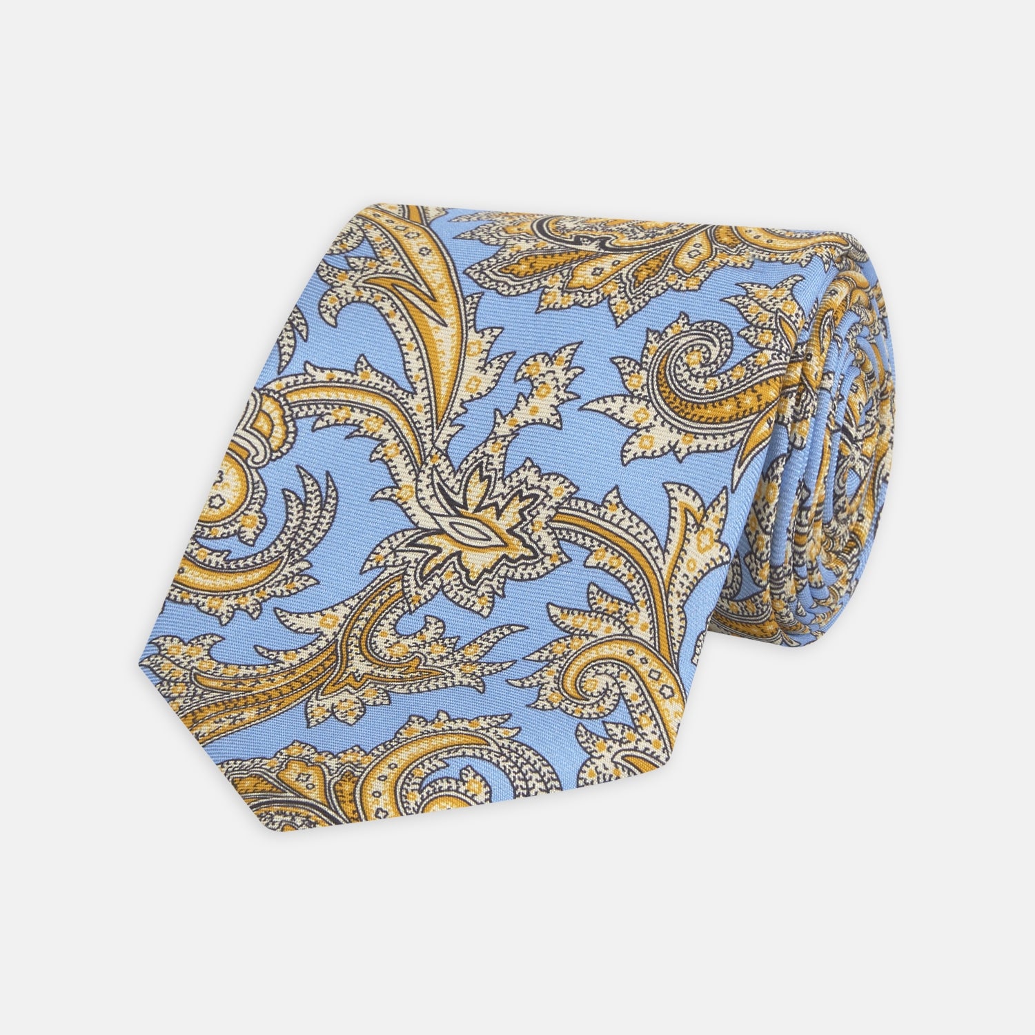 View 1 of product <div>Light Blue and Yellow Large Paisley Silk Tie</div>