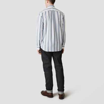 Blue, Green & White Stripe Weekend Fit Shirt with Derby Collar & 1-Button Cuffs Image 2