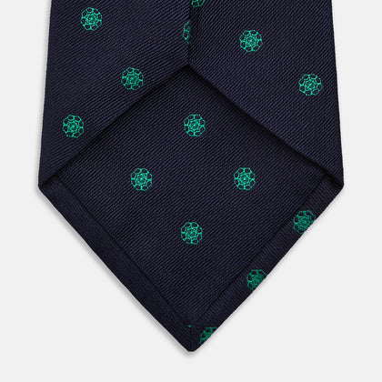 Green flower and navy silk tie Image 3