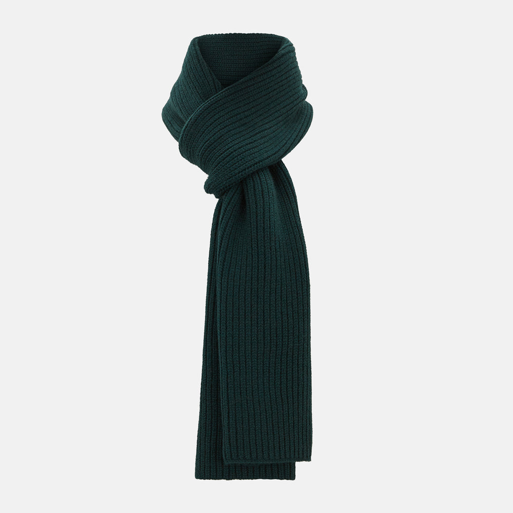 Forest Green Rib-Knit Cashmere Scarf