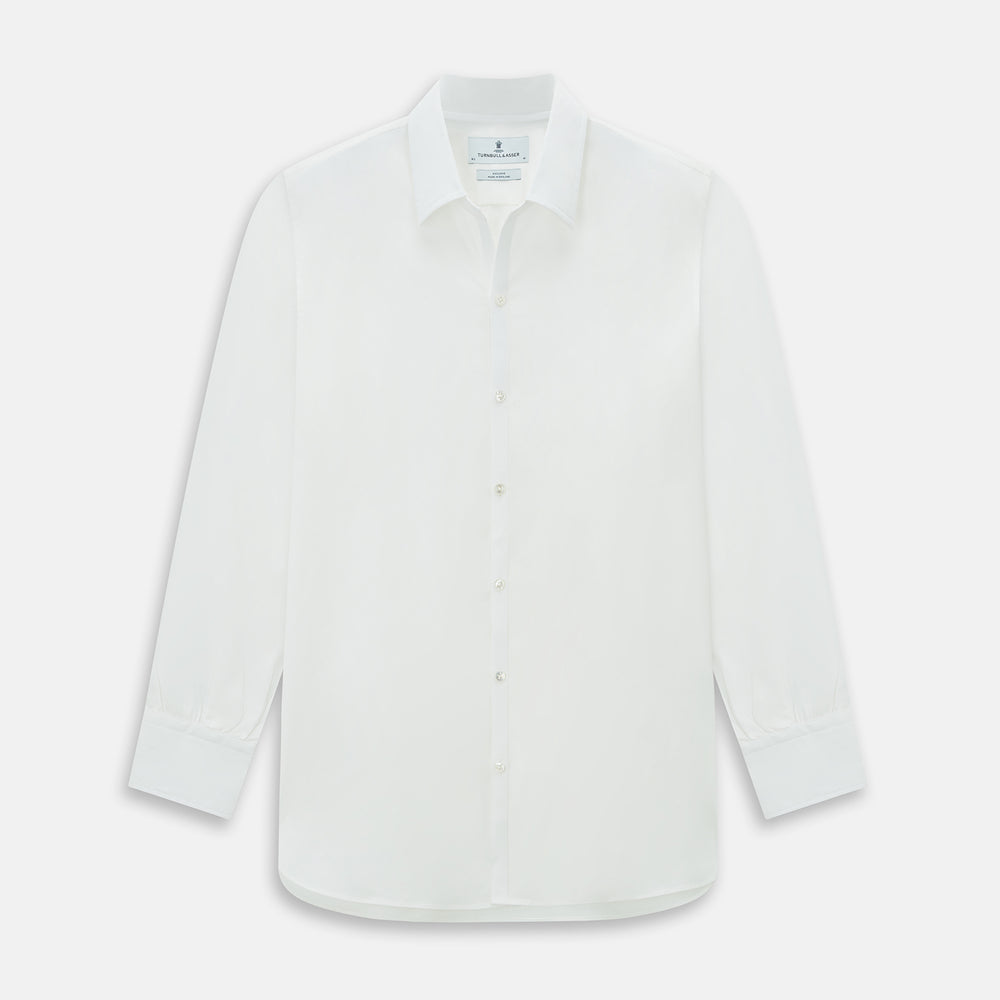 PLAIN WHITE WINDSOR SHIRT WITH TURNBULL OPEN COLLAR AND 3-BUTTON CUFFS