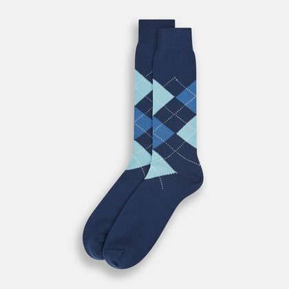 Azzurro Wool Check Mid-Length Socks