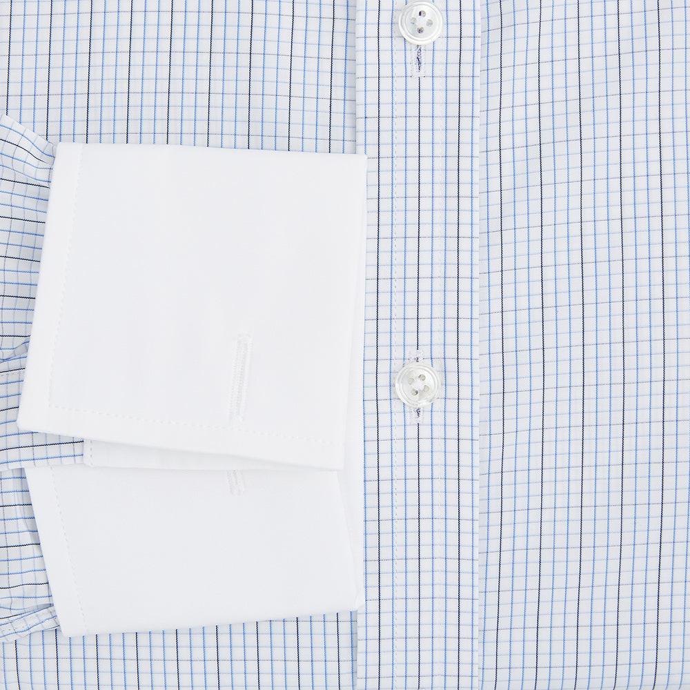 Pale Blue and Navy Grid Check Shirt with Contrast T&A Collar and Cuffs