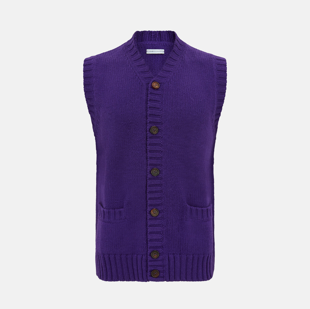 Purple Merino V-Neck Sleeveless Cardigan
