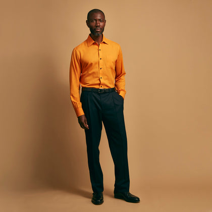 Orange Weekend Fit Cotton & Wool Shirt with Derby Collar and 1 Button Cuffs Image 10