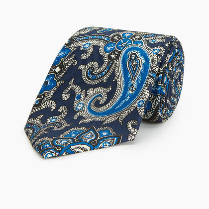 Blue and Navy Twisted Paisley Silk Tie Image 4