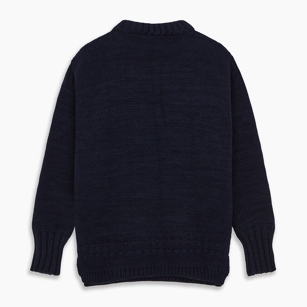 Navy Wool and Cotton Blend Albany Guernsey Jumper