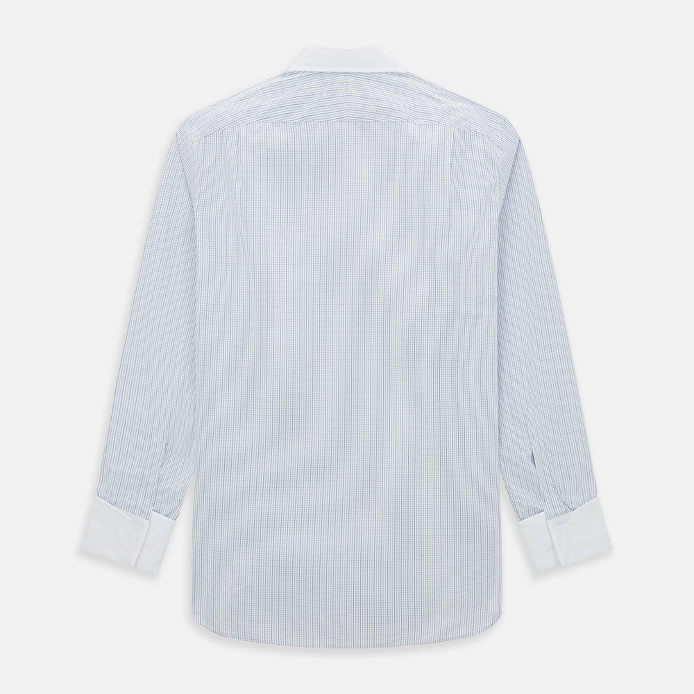 Pale Blue and Navy Grid Check Shirt with Contrast T&A Collar and Cuffs