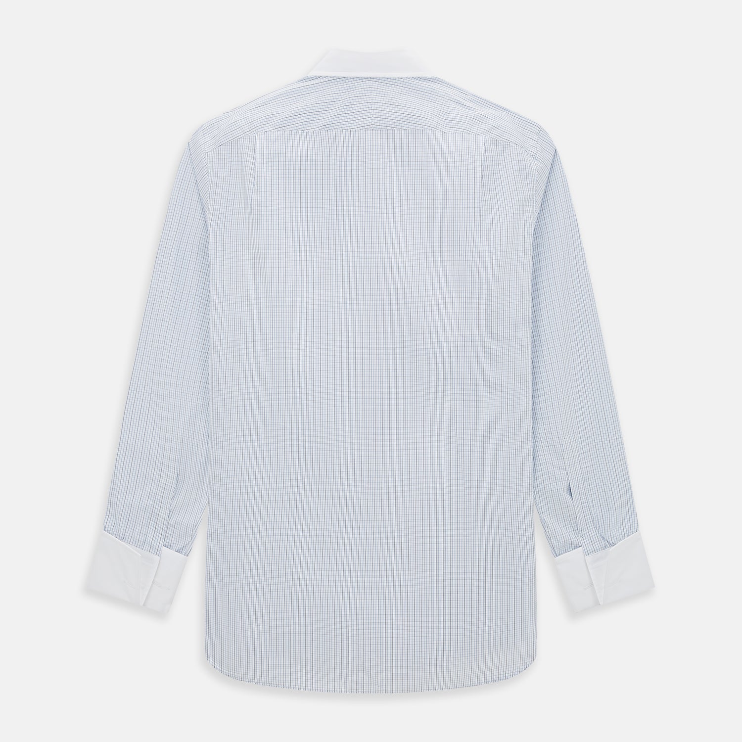 View 3 of product Pale Blue and Navy Grid Check Shirt with Contrast T&A Collar and Cuffs