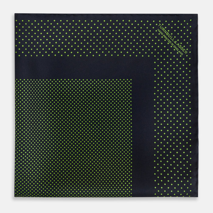 Navy and Kelly Green Dot Silk Pocket Square Image 2