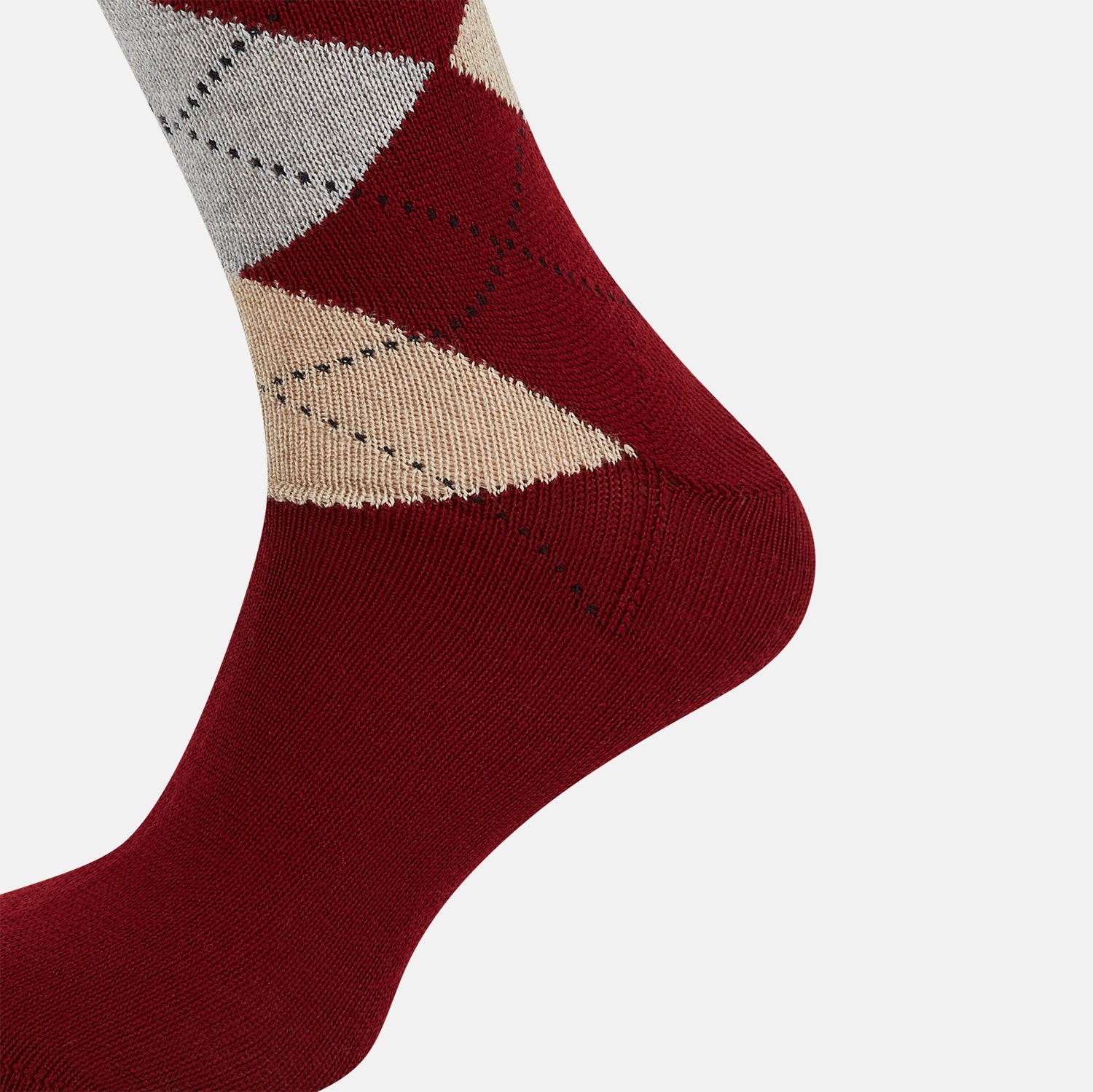 View 4 of product Burgundy Wool Check Mid-Length Socks