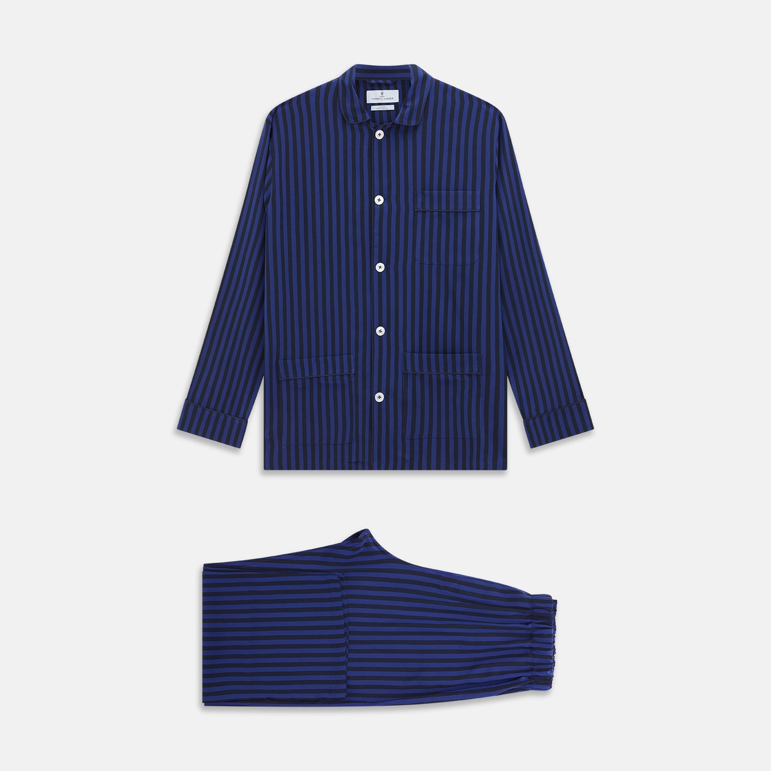 View 1 of product Blue and Navy Candy Stripe Silk Hyde Pyjamas Set