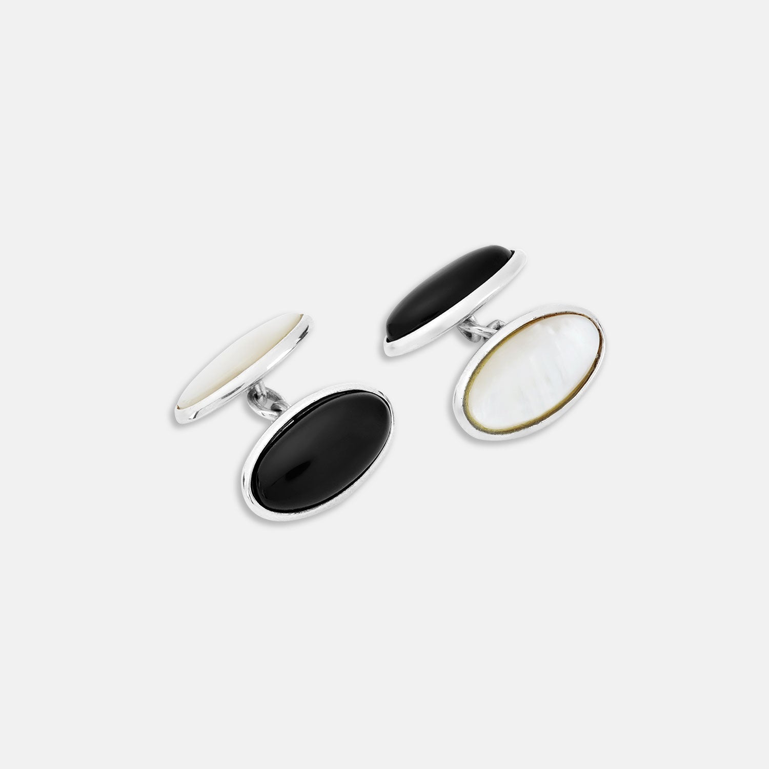 View 1 of product Reversible Monochrome Sterling Silver Oval Cufflinks