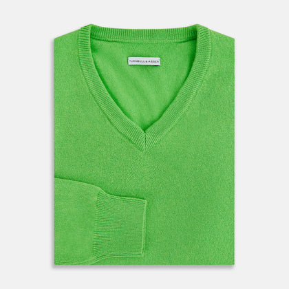Lime Green Cashmere V-Neck Jumper Image 2