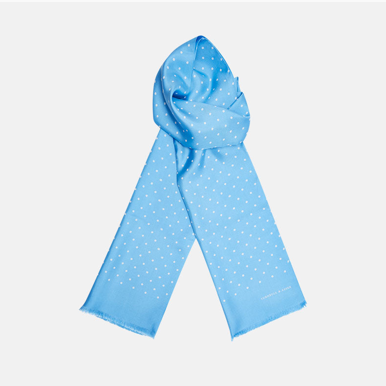View 1 of product Azure and White Spotted Silk Scarf