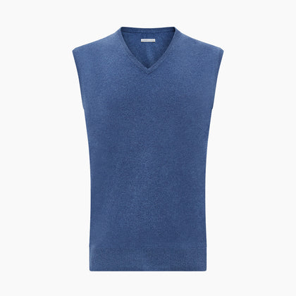Blue V-Neck Sleeveless Cashmere Vest Image 3