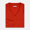 View 4 of product Red Orange Cashmere V-neck Jumper