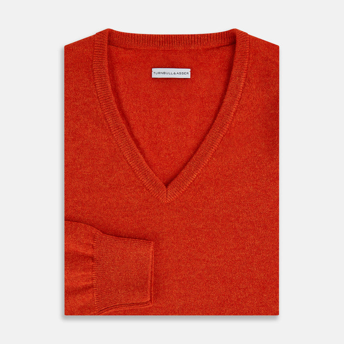 Red Orange Cashmere V-neck Jumper Image 3