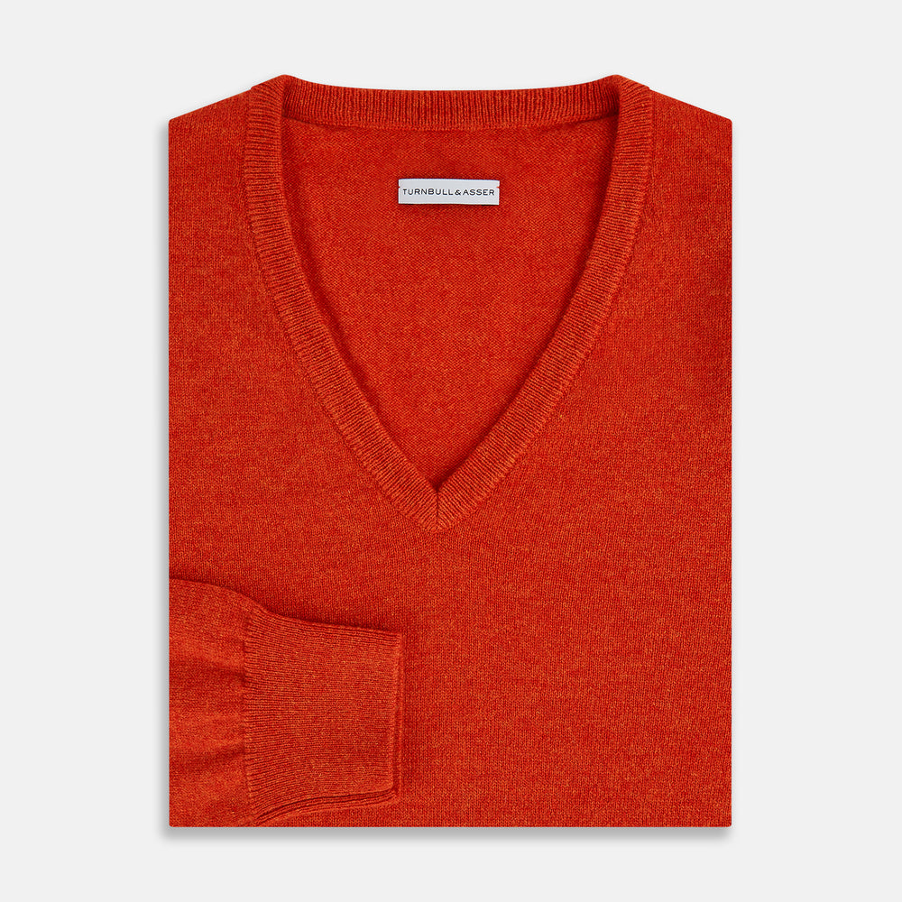 Red Orange Cashmere V-neck Jumper