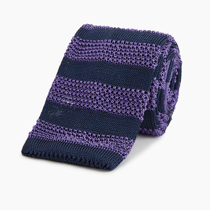 KNITTED STRIPE PURPLE TIE Image 4
